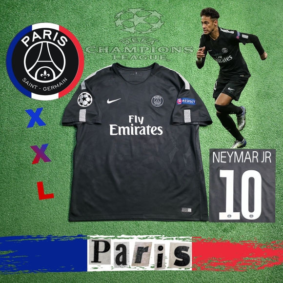 Nike PSG Neymar Jr #10 2017/2018 Third Black Jersey UCL Patches Rare XXL